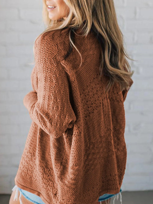Blueberi B Women’s Open Front Knitted Cardigan with Eyelet Details Acrylic Cotton Size S-XL