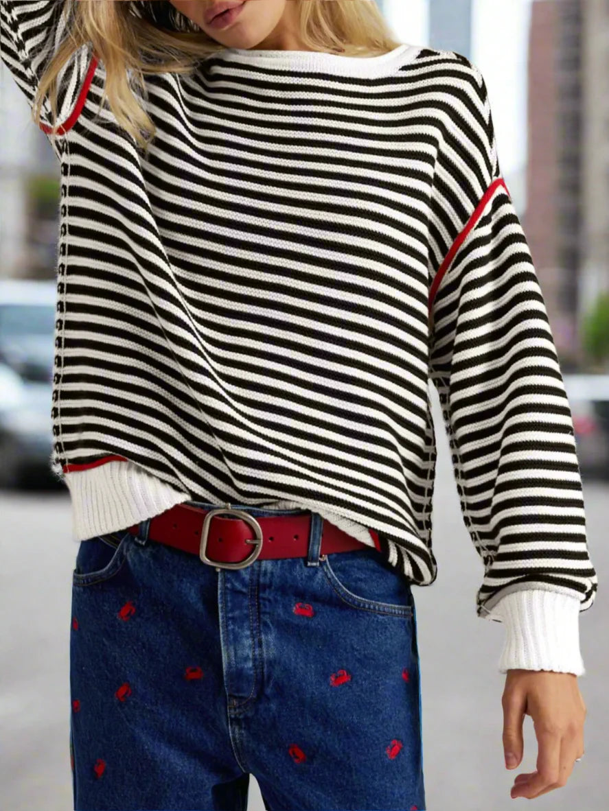 Striped Round Neck Long Sleeve Sweater